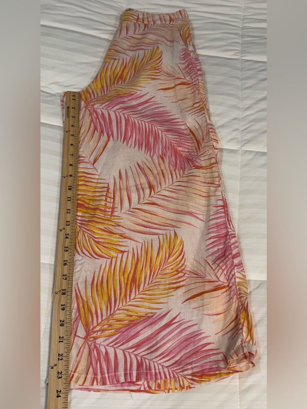 Tahari Linen Wide Leg Pant in Pink, Yellow & White Palm Print Size M - Picture 6 of 7
